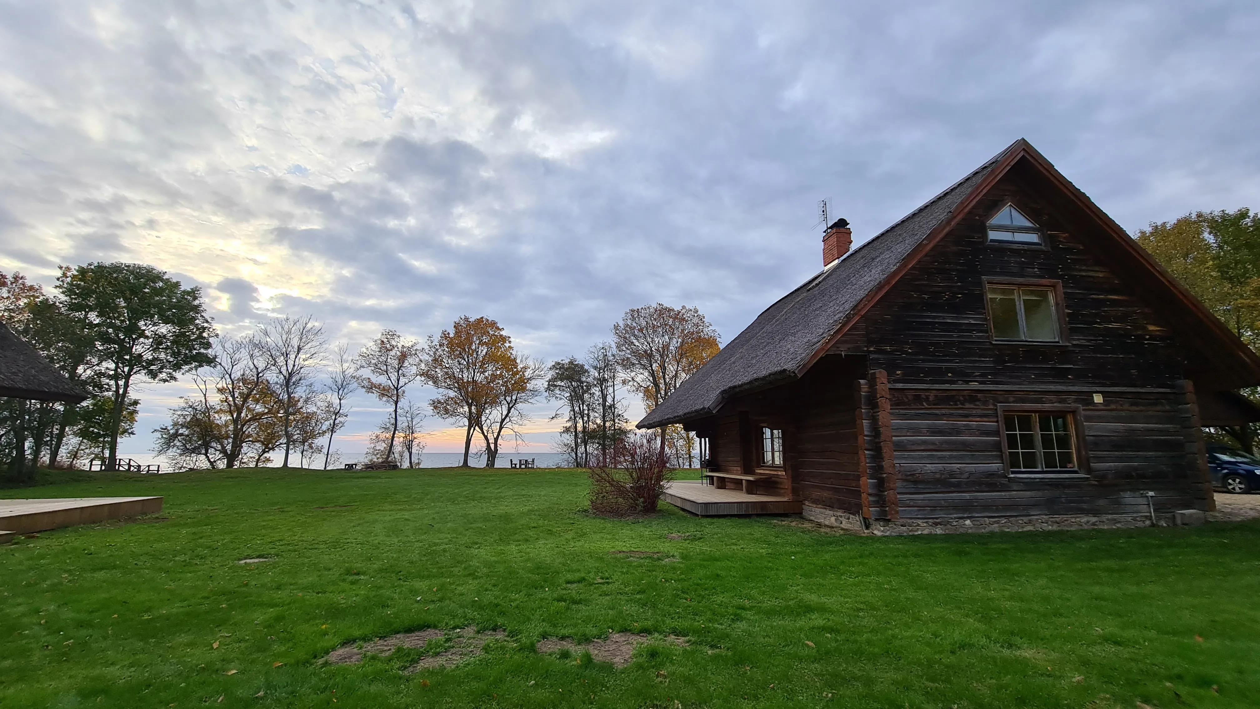 The small timber cabin in evening light